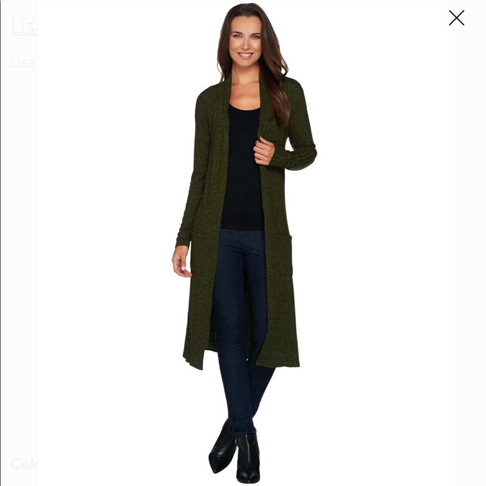 SOLD! Lisa Rinna Army Green Open Front Cardigan - Picture 2 of 5
